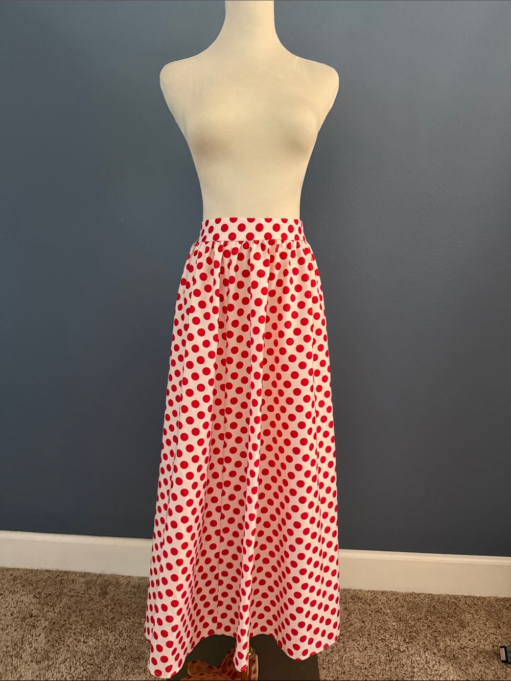 Red Polka Dot Maxi Skirt - Women's Flowing Midi Skirt